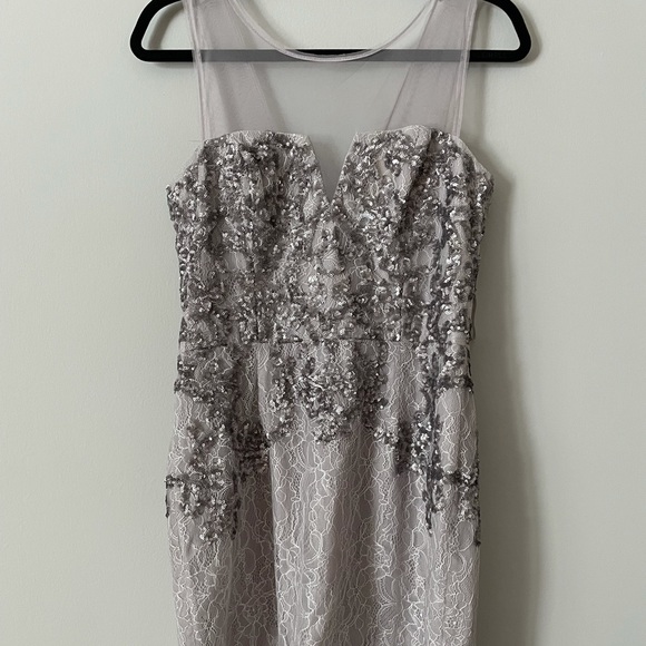 BCBGMAXAZRIA Silver Sequin Lace Dress - Picture 1 of 2